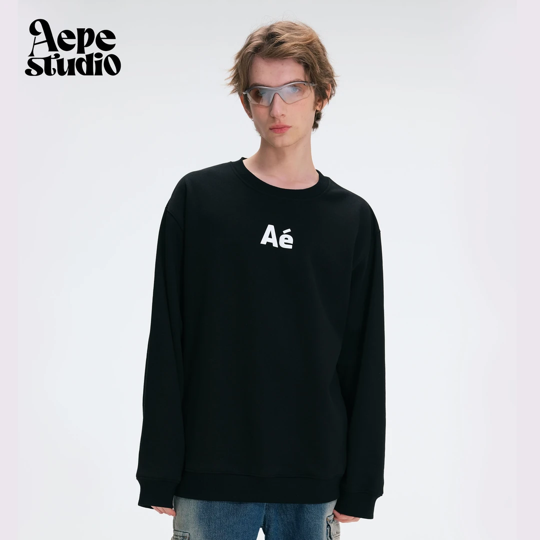 【AE小标】重磅圆领加绒卫衣男运动加厚印花上衣女休闲宽松潮流百搭