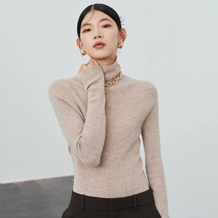 气质长袖针织半高领羊毛衫百搭时尚内搭女装秋冬堆堆领修身短款