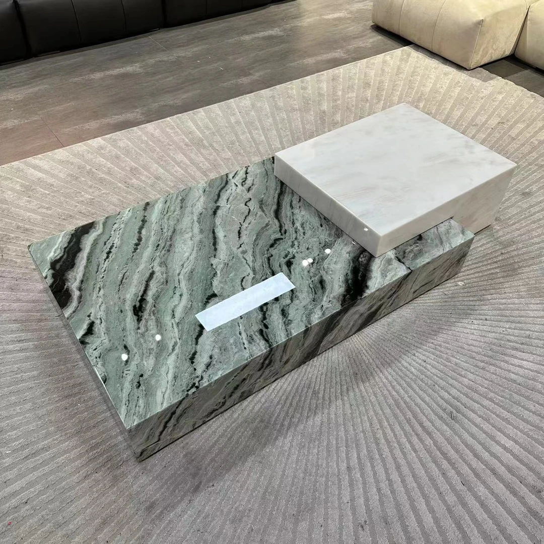 微色彩简奢大理石茶几云中翡翠天然奢石茶台大平层客厅佛山家具