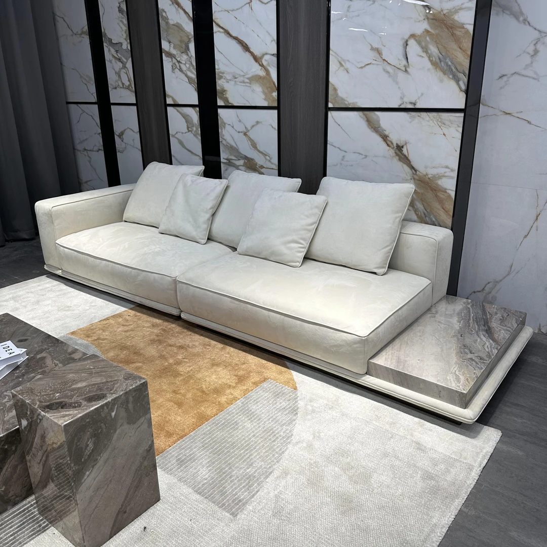 微色彩意式极简地平线沙发设计师大平层磨砂布客厅直排三人位沙发