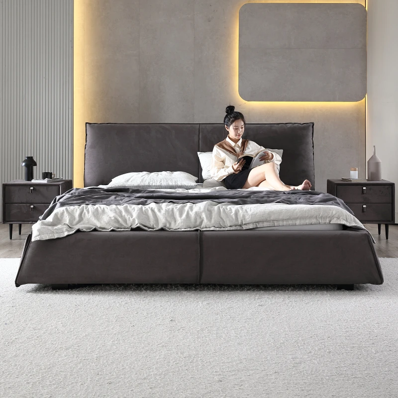 微色彩Paris巴黎床磨砂布艺主卧现代1.8m软包床简约卧室双人婚床