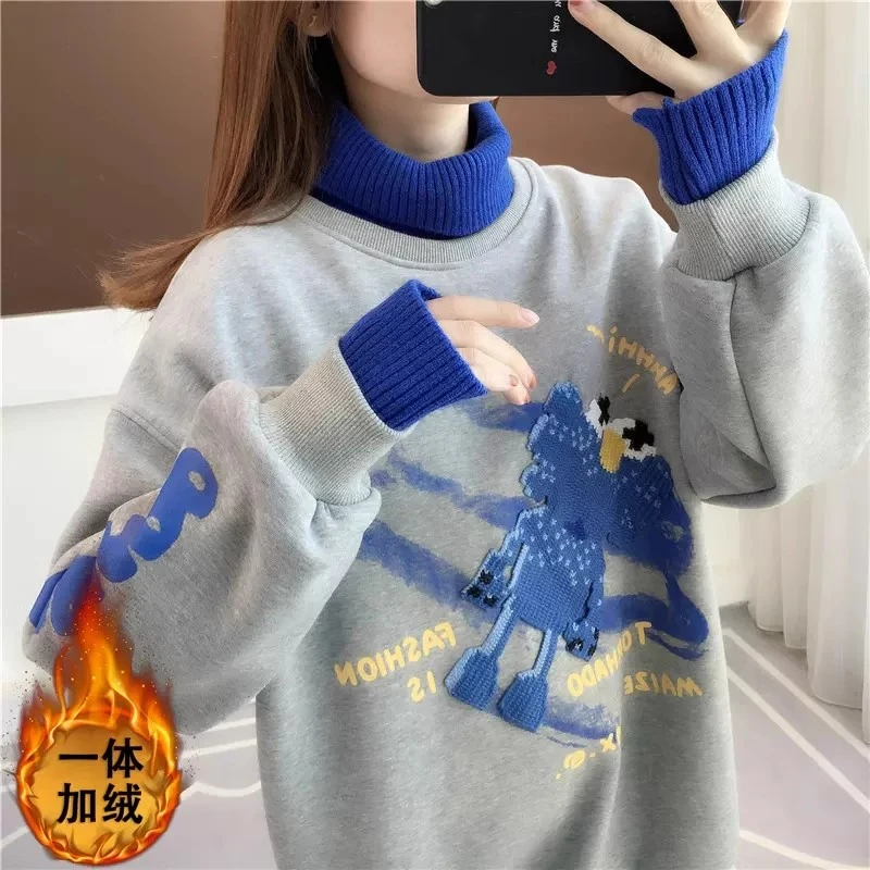 直播春装2024假两件卫衣女新款爆款春秋圆领长袖上衣潮