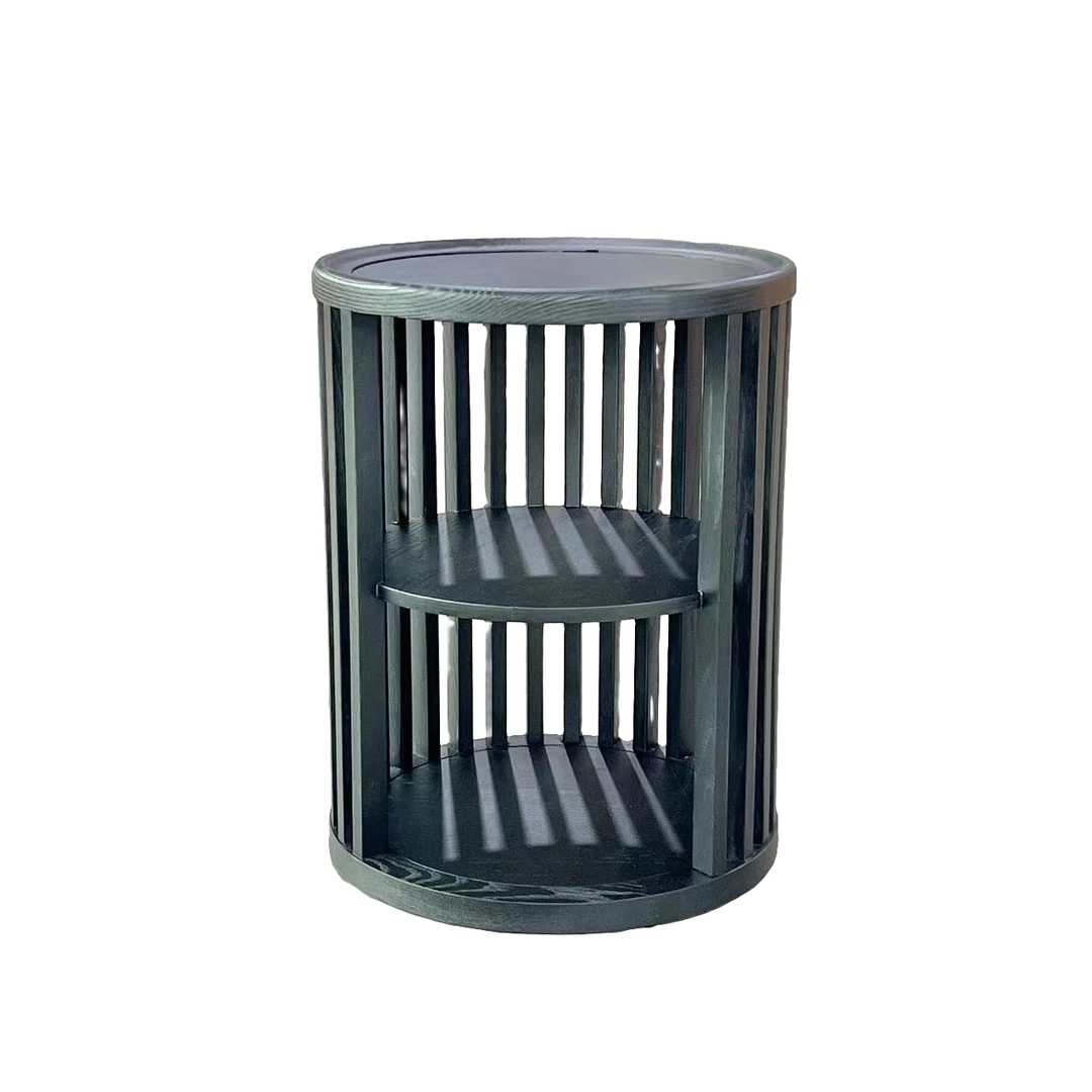 白蜡木石墨黑中古风圆形边几角几客厅卧室