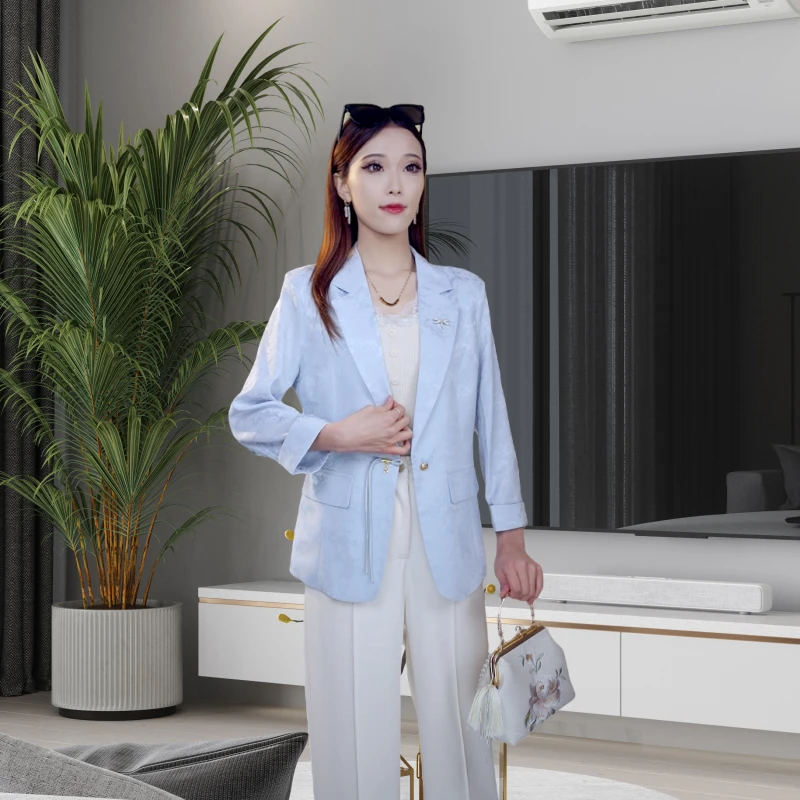 古风盘口西装防晒外套女2024春季新款气质小个子修身春夏薄款女装