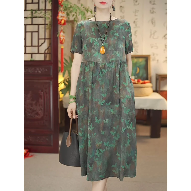 【春日蝶序】24款夏季透气桑蚕丝连衣裙优雅气质显瘦妈妈装12329