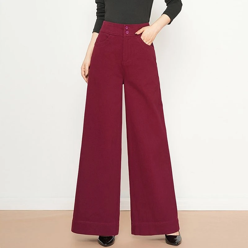 安可拉红高腰阔腿牛仔裤女宽松大码直筒长裤垂感气质女裤春秋新款