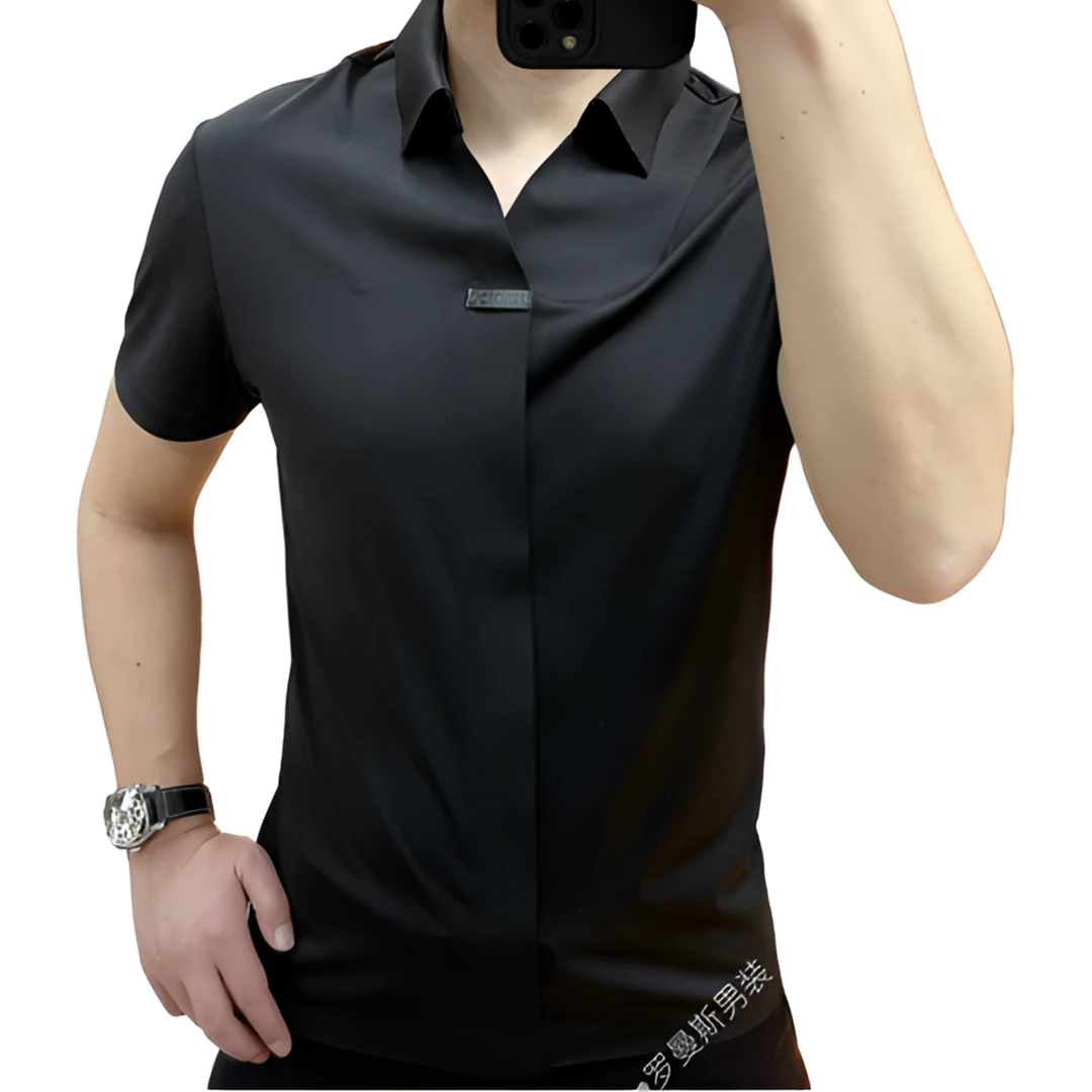22228-男士高端轻奢纯色新款商务休闲百搭韩版修身体恤弹力半袖