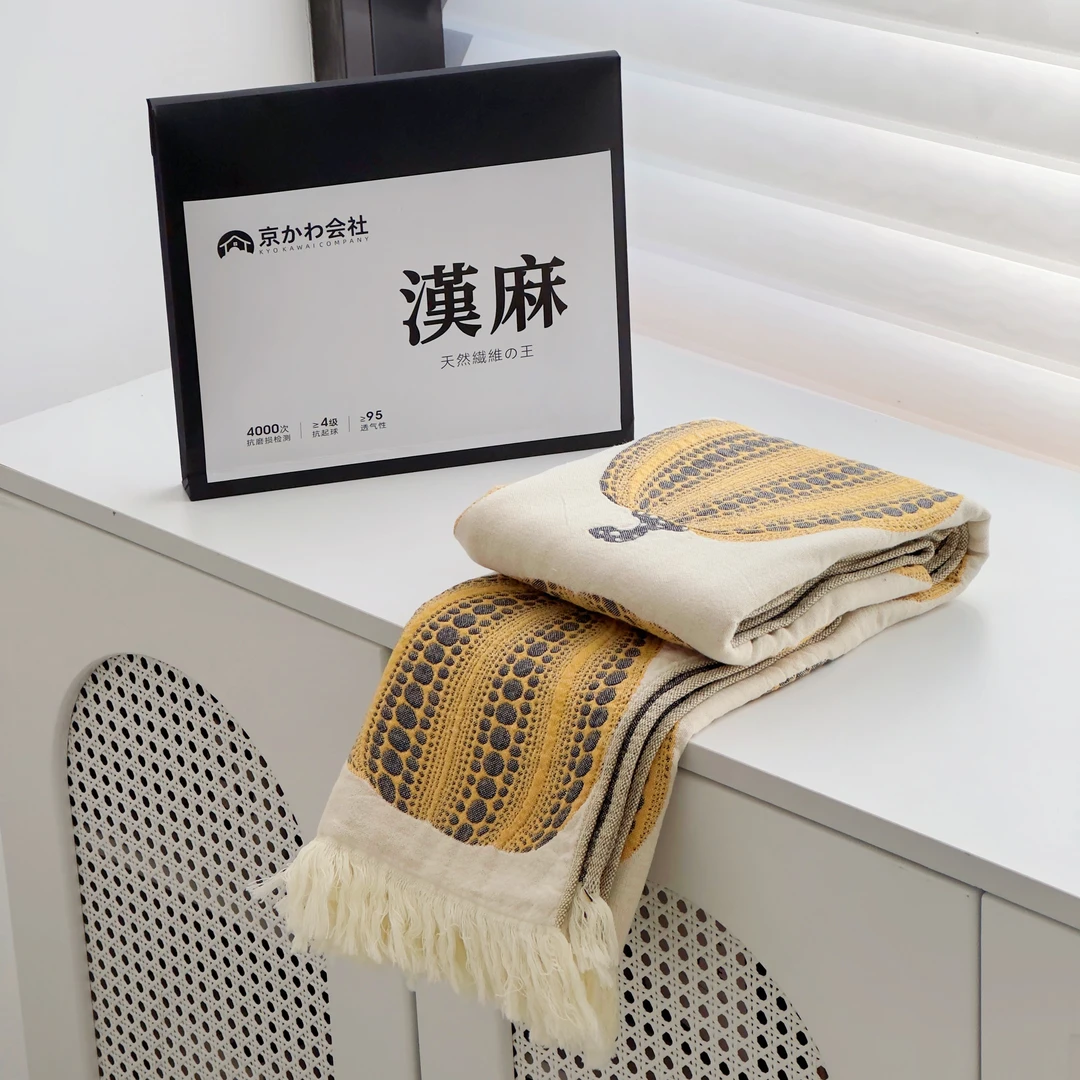 专享【京かわ会社】纯棉纱布流苏浴巾73*150cm  金丝南瓜