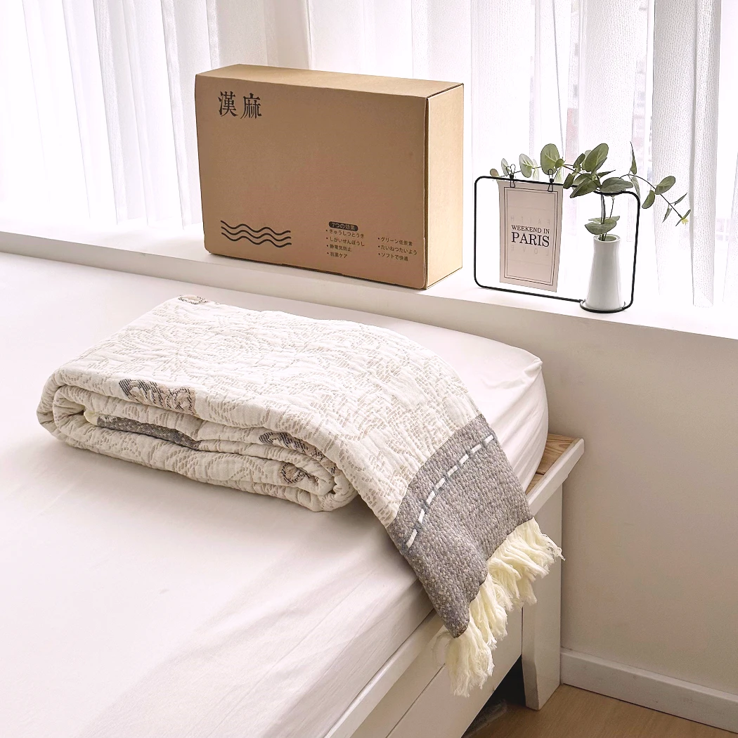 专享【京かわ会社】纱布流苏款  纯棉多功能盖毯   花岩兰