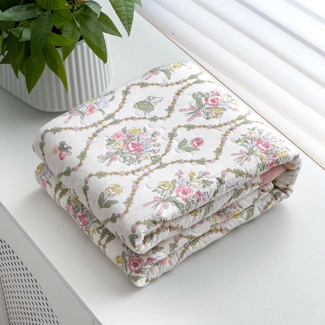 【京かわ会社】A类云纱棉床盖 200*230cm 莫奈花园红