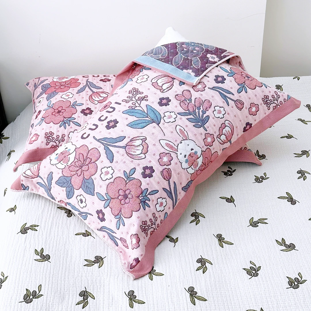 【京かわ会社】一对装两只多层纱布枕巾52*75cm 粉兔