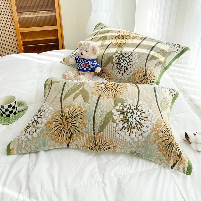 【京かわ会社】一对装纯棉纱布枕巾 斜纹编织家用枕头巾 蒲公英