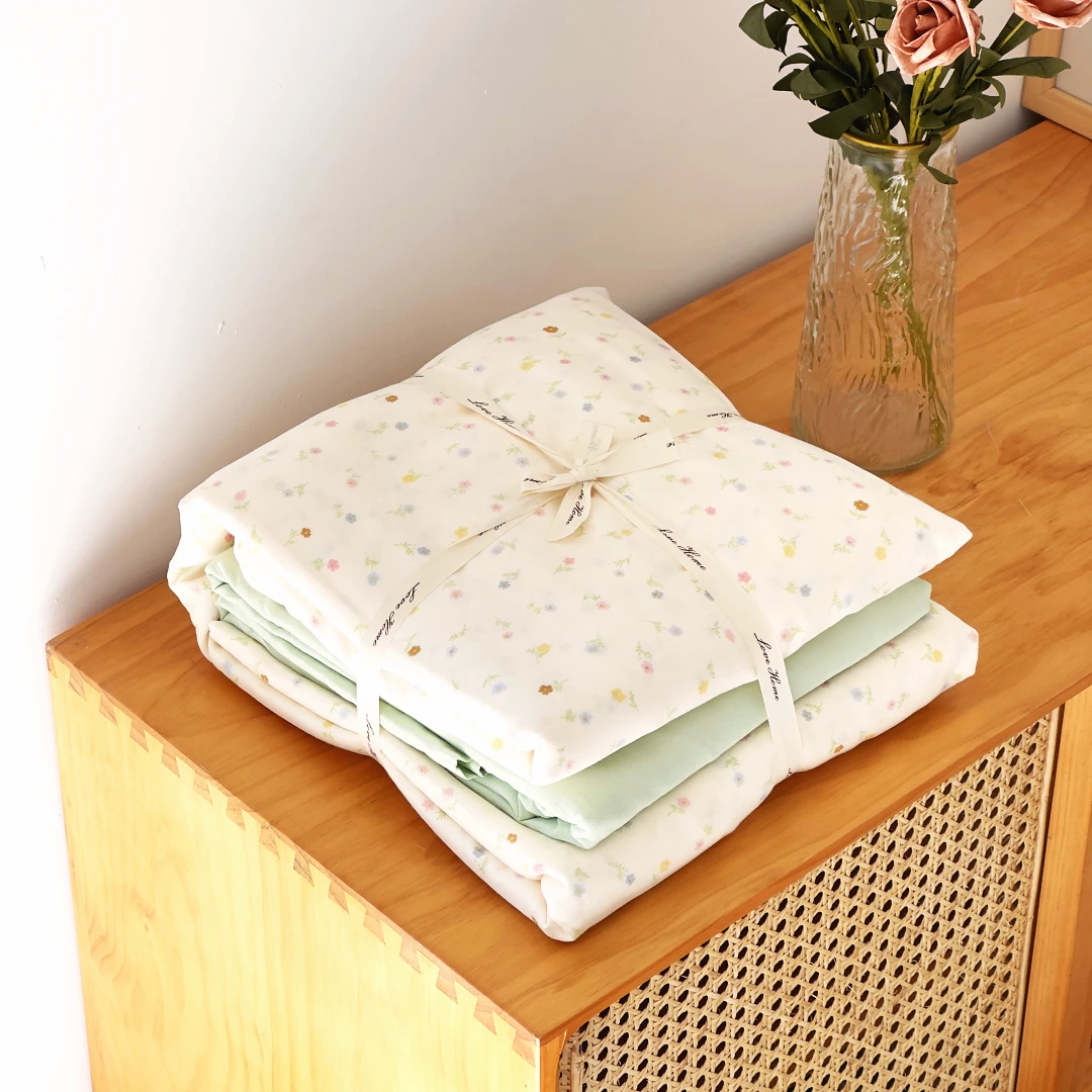 【京かわ会社】全棉双层纱纯棉母婴级A类有氧纱四件套 彩色小花