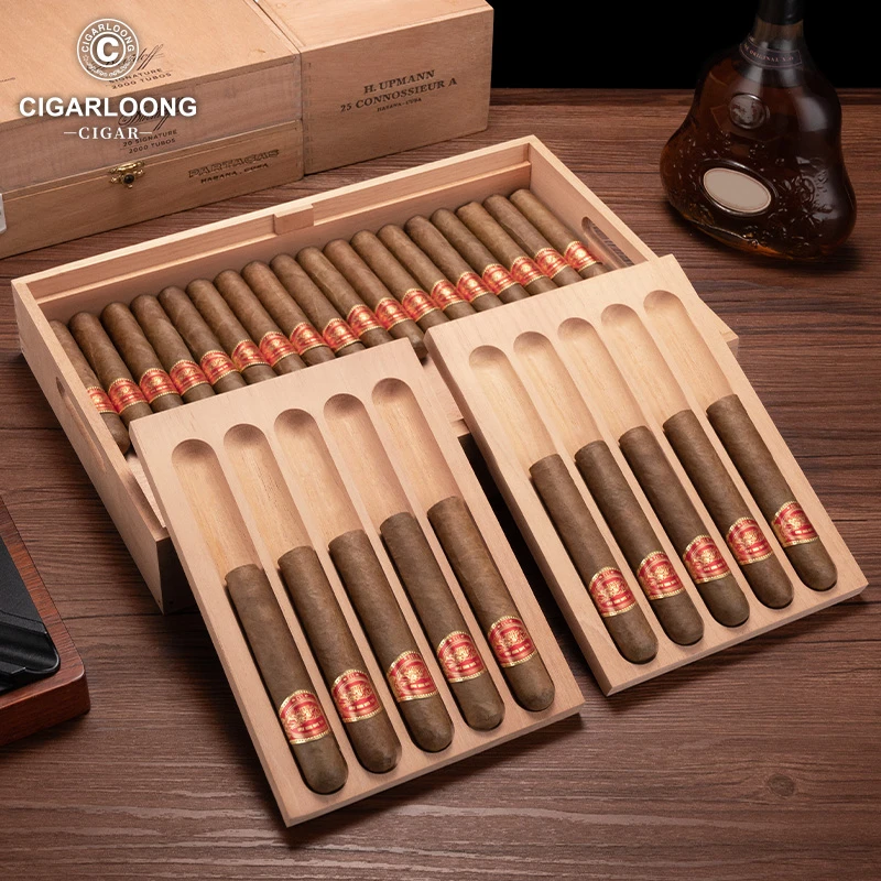 茄龙雪茄盒大容量雪松木双层托盘式裸养醇化盒醒茄盒烟盒CLA-24B1