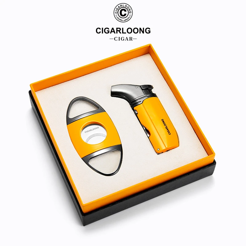 CIGARLOONG茄龙雪茄打火机套装不锈钢锋利雪茄剪防风打火机两件套