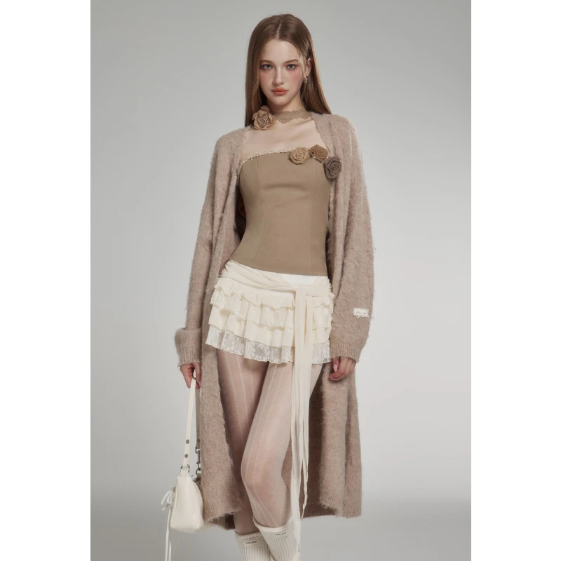 Mess Studio美式辣妹小众设计感温柔风中长款毛织外套舒适百搭女