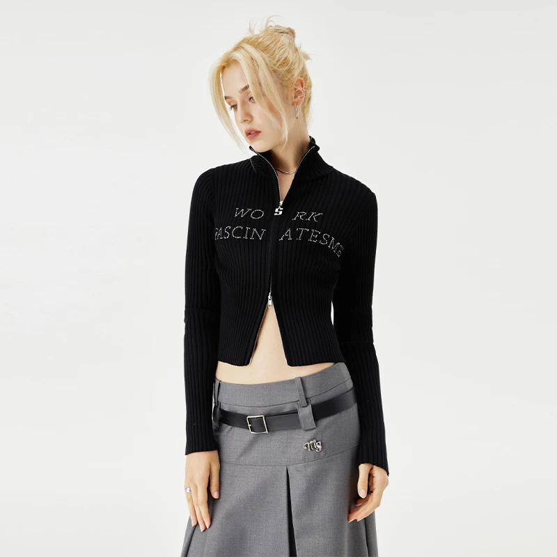 Mess Studio美式复古休闲百搭双开拉链毛衣开衫外套设计感小众潮