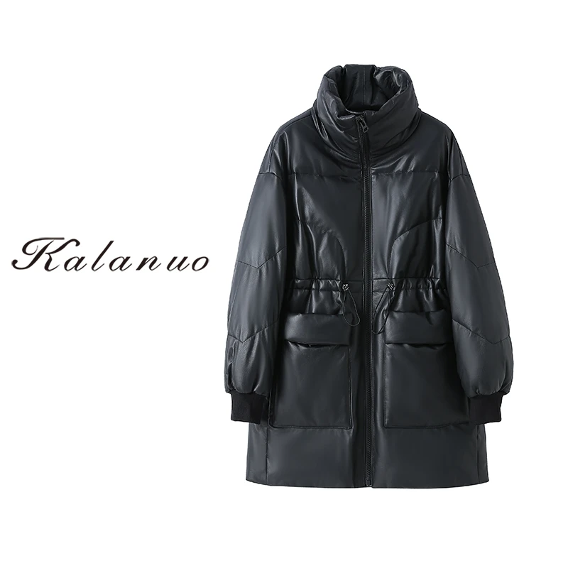 【卡拉诺】冬季时尚中长款立领绵羊皮保暖羽绒服女士外套F-6551
