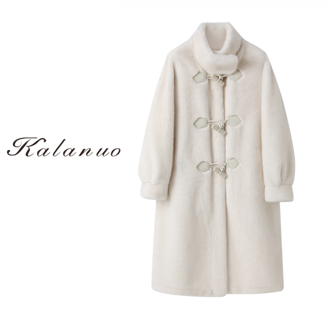 【卡拉诺】2024海宁秋冬新款牛角扣雪兰貂长款外套2339