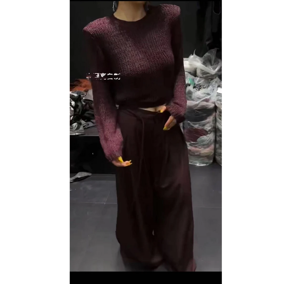 悠悠 新款纯色宽松洋气下摆系绳针织衫女设计感镂空百搭上衣