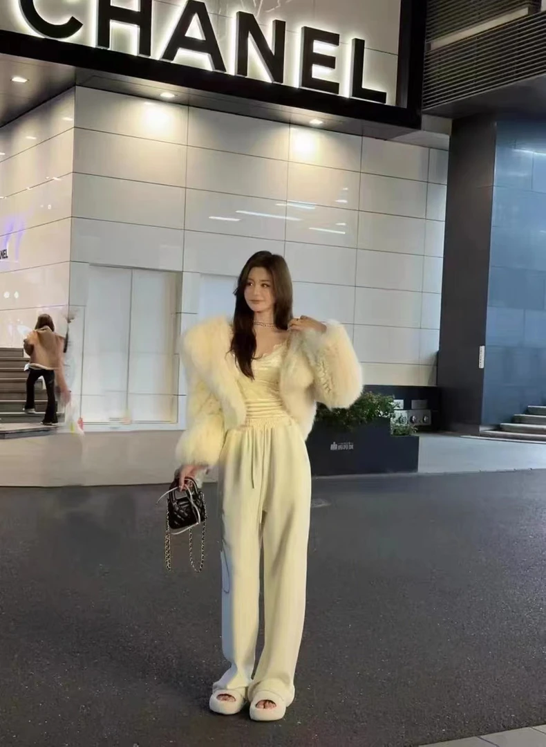 休闲加绒加厚抽绳卫裤女2023秋冬新款复合百搭运动松紧腰长裤潮