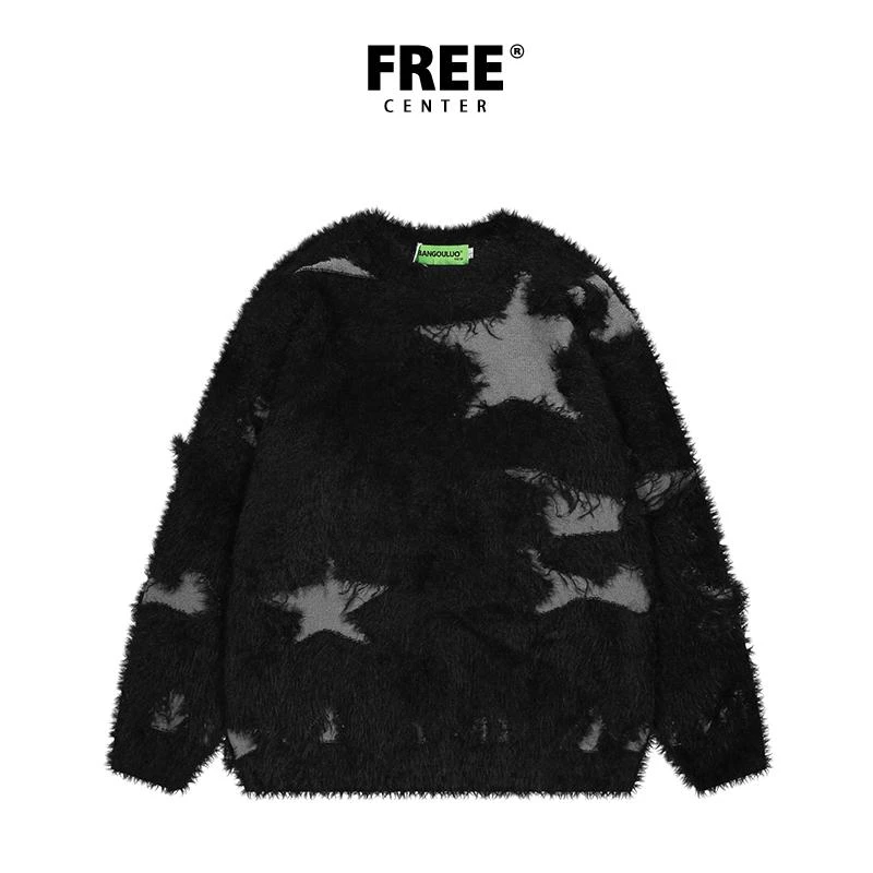Free Center慵懒街头破坏感星星马海毛衣情侣2024冬潮牌宽松上衣