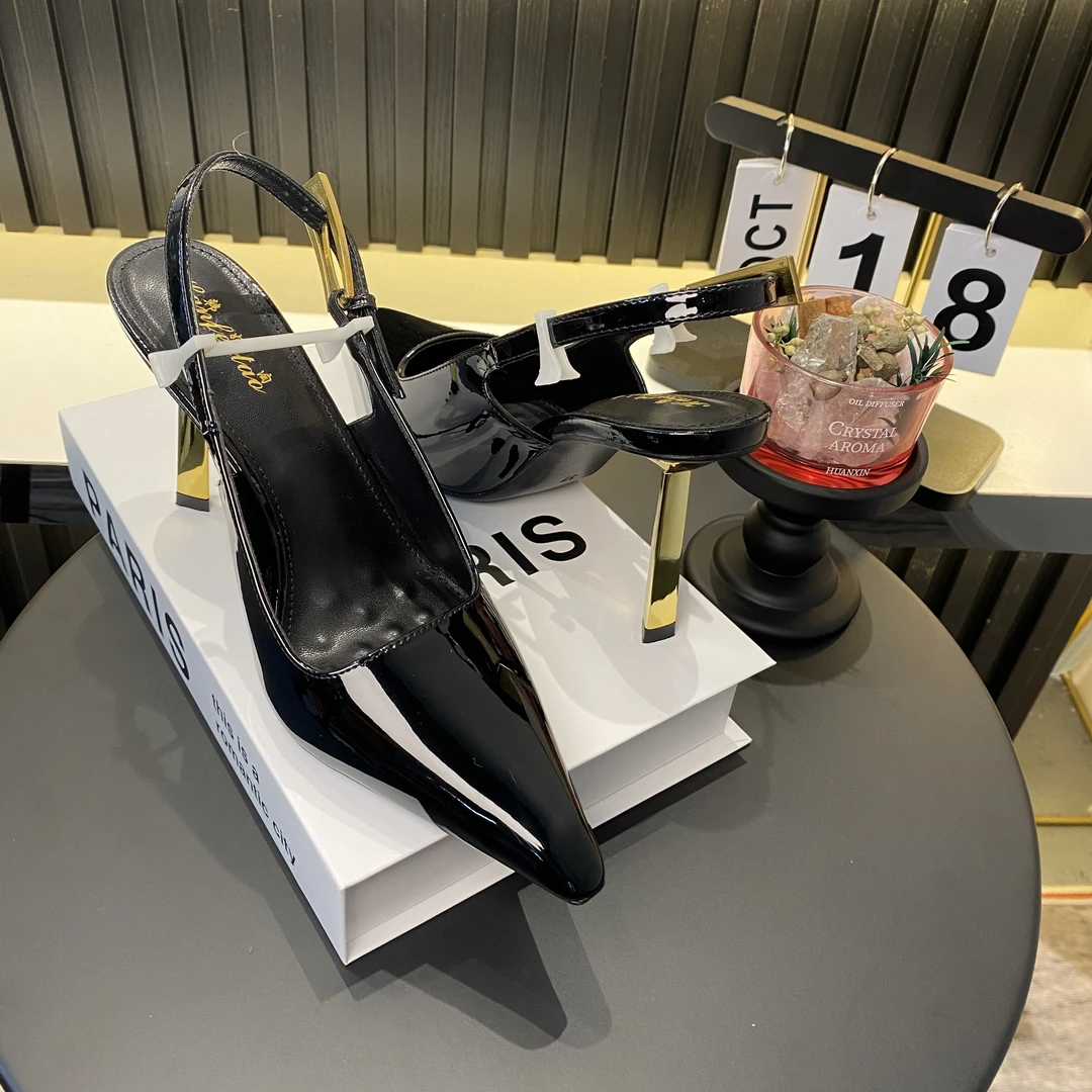 高跟鞋女鞋单鞋细跟包头尖头漆皮气质时尚百搭性感夏季黑色春季