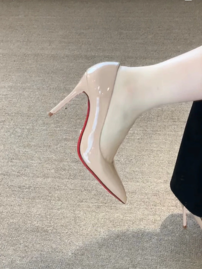 红底高跟鞋女漆皮秋冬新款通勤尖头浅口气质性感细跟床上单鞋10CM