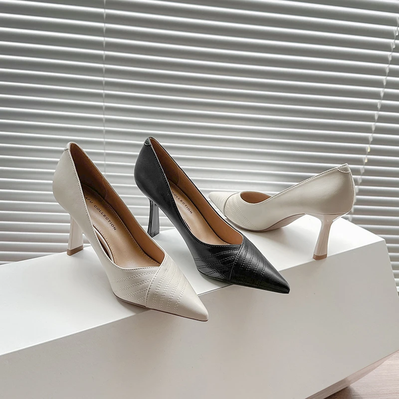 游刃有馀●2025春秋季细跟尖头单鞋女真皮气质优雅浅口法式高跟鞋