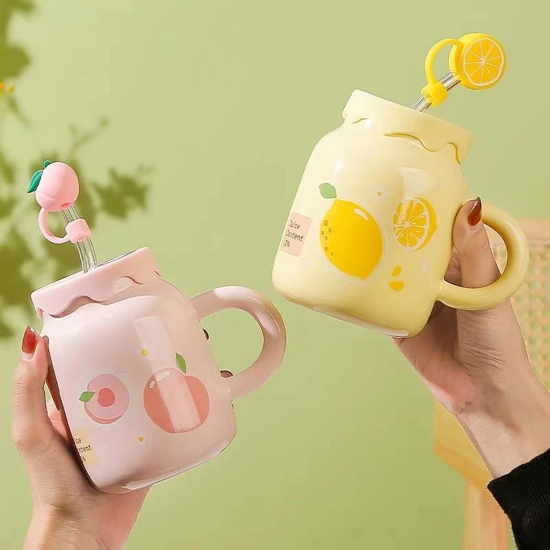 网红高颜值马克杯带盖可爱创意少女心办公室陶瓷杯吸管杯水杯女生