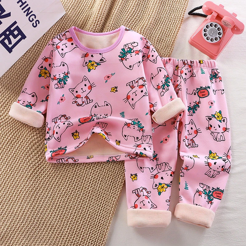 儿童保暖内衣套装秋冬季男童女童秋衣秋裤加绒加厚牛奶丝家居服