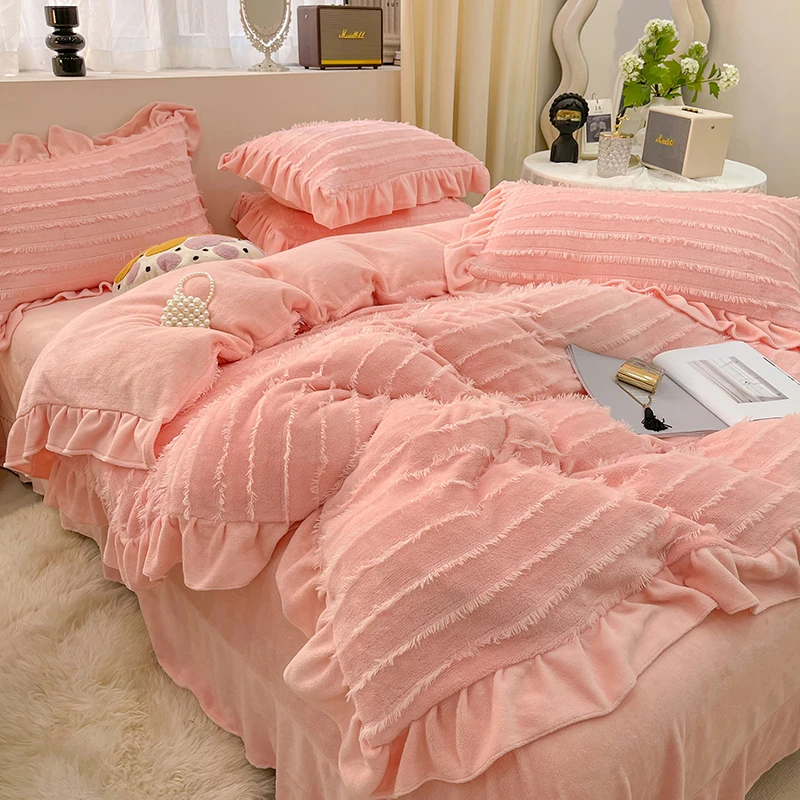 仙到家啦|立体流苏牛奶绒四件套冬季珊瑚绒公主风少女心床单被套