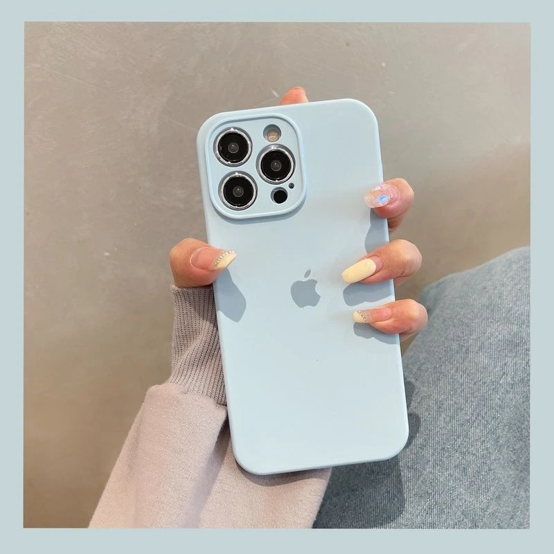 新天蓝iPhone14promax苹果手机壳液态硅胶13防摔15新款纯色保护壳