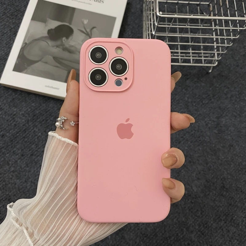玫瑰粉苹果15promax防摔手机壳液态硅胶iPhone14女款13简约12全包