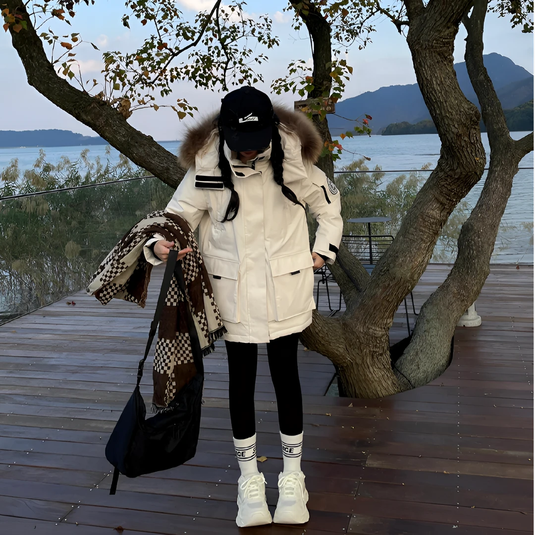 新款加厚连帽毛领工装派克服棉衣女冬季登山服外套潮牌外套女