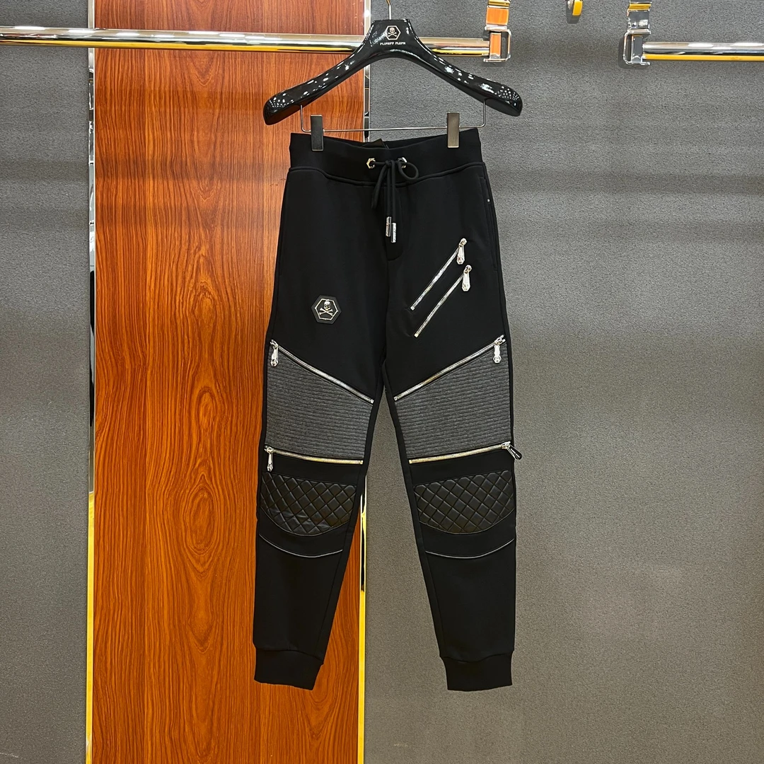 PLIPHPP PLEPN 正品PP拼皮拉链设计 高端黑色高端男士卫裤K5508