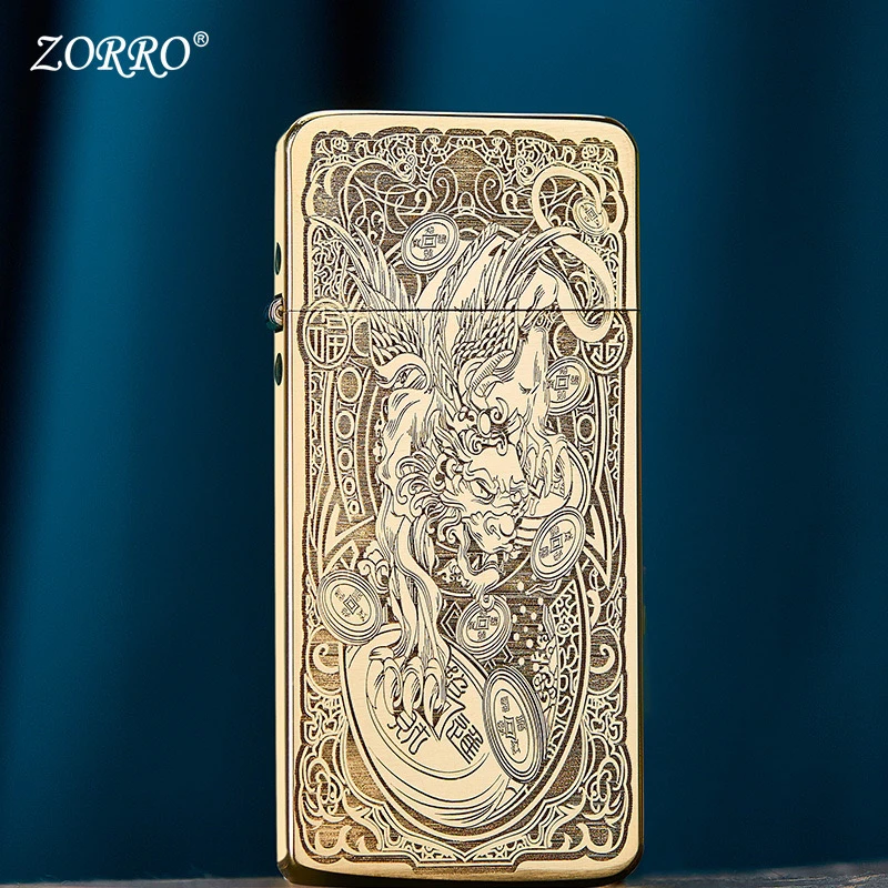 ZORRO佐罗正品 ZC5深雕原铜超薄貔貅祥云龙男士复古防风煤油机