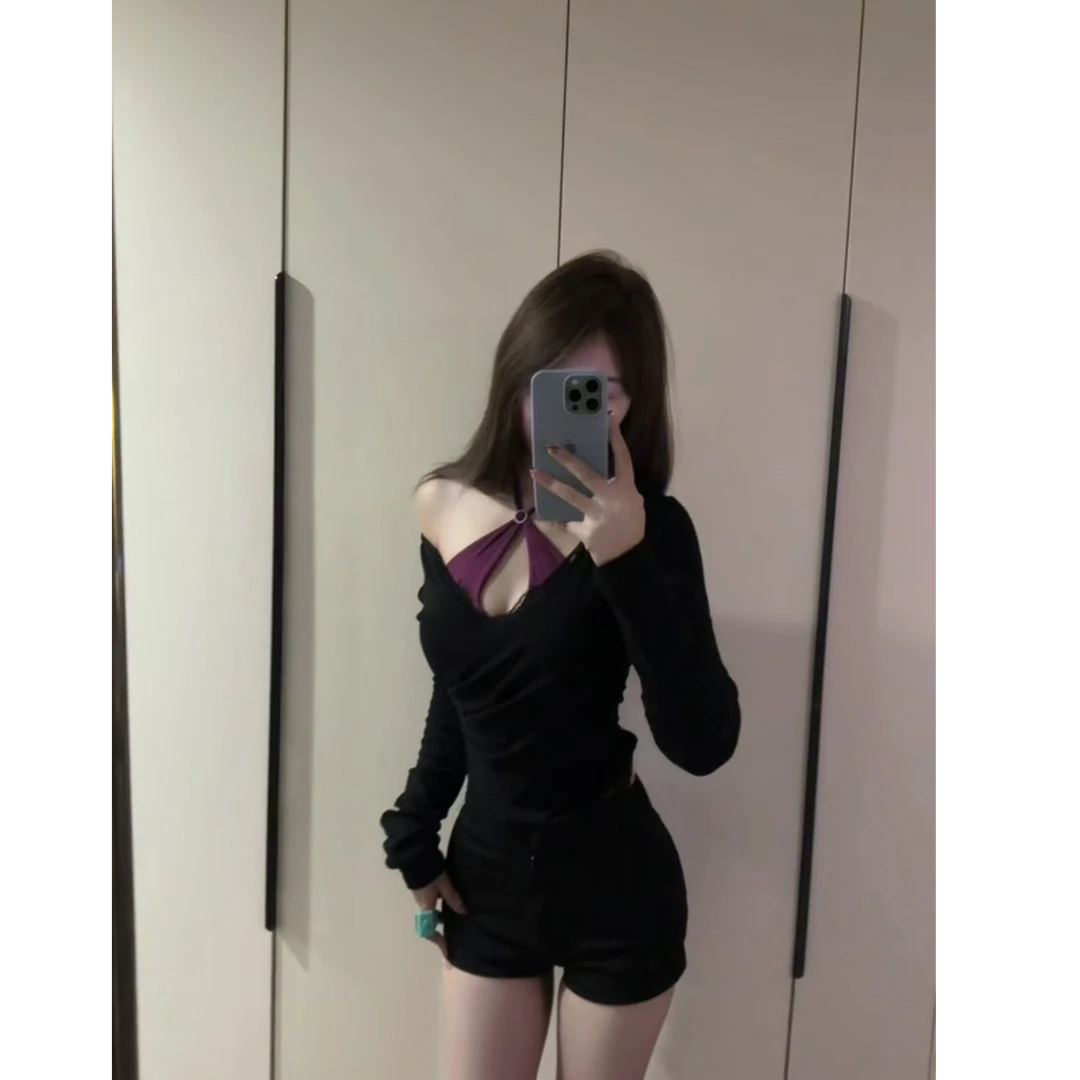 纯欲性感挂脖美背吊带背心女内搭设计感外穿辣妹黑色上衣两件套