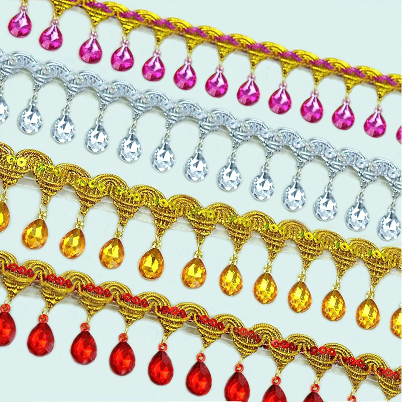 【年中清仓特惠】手工DIY金色吊坠装饰花边滴水吊钻民族风玫红时尚