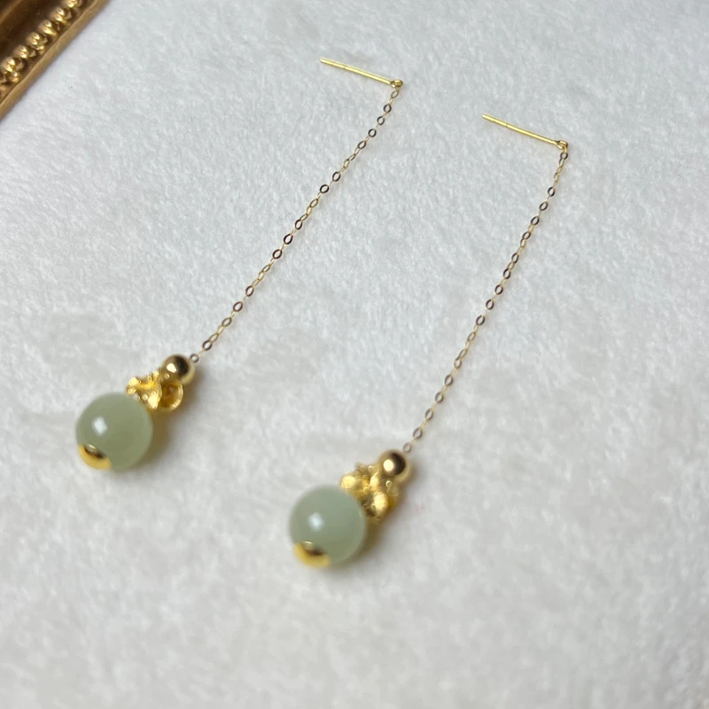 福玺阁原创 古风优雅绿锂辉链条耳饰