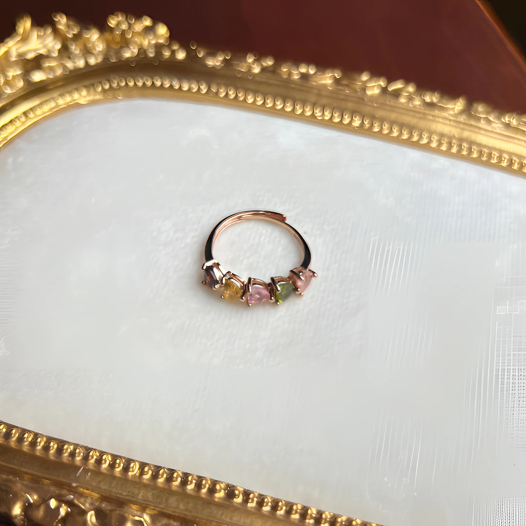 （福玺阁原创）轻奢碧玺戒指气质镶嵌银戒时尚精美