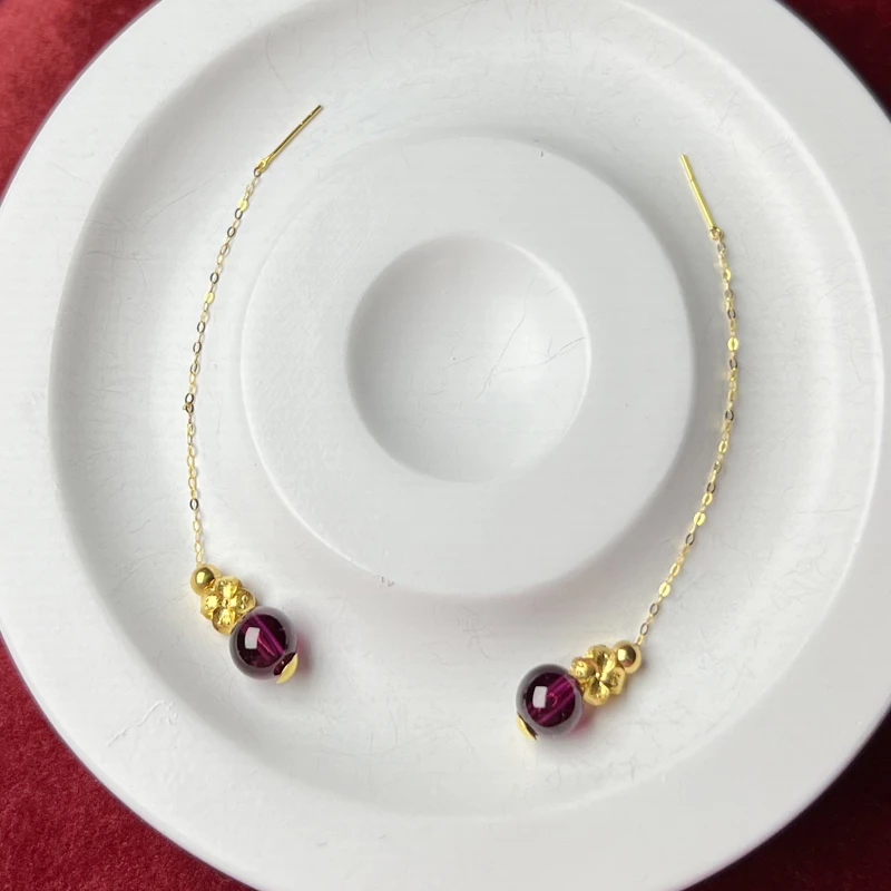 福玺阁原创 18K金气质线条款石榴石耳坠