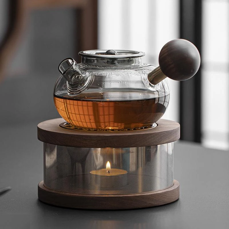 蜡烛温茶炉茶壶保温加热底座酒店餐厅煮茶器日式胡桃木烛台温茶器
