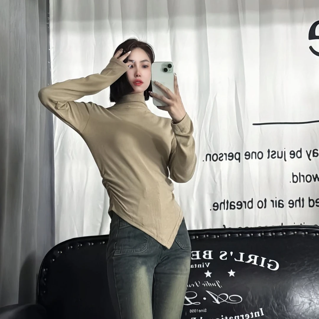 【宋昭瑶】半高领不规则高弹打底T恤