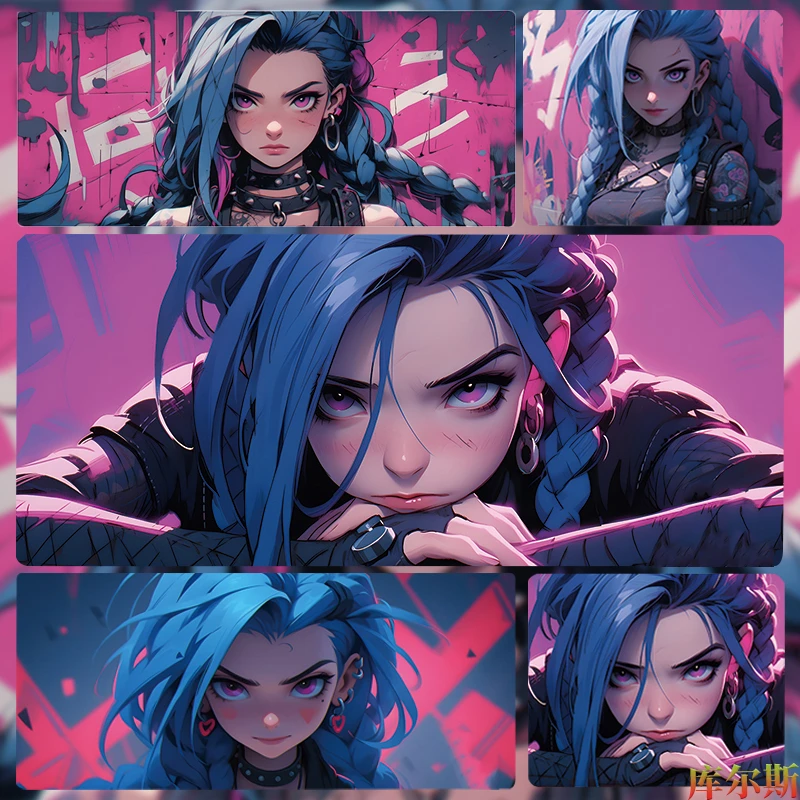 英雄联盟金克丝超大鼠标垫电竞游戏电脑键盘垫学生宿舍加厚桌垫子