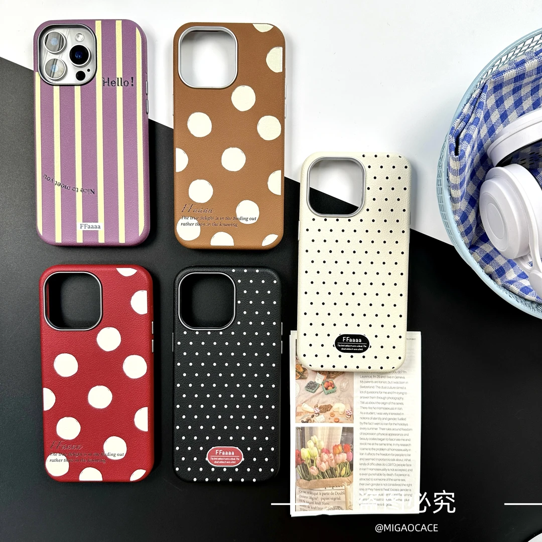 ins小众波点皮纹适用苹果16手机壳iPhone15/14promax新款13高级感