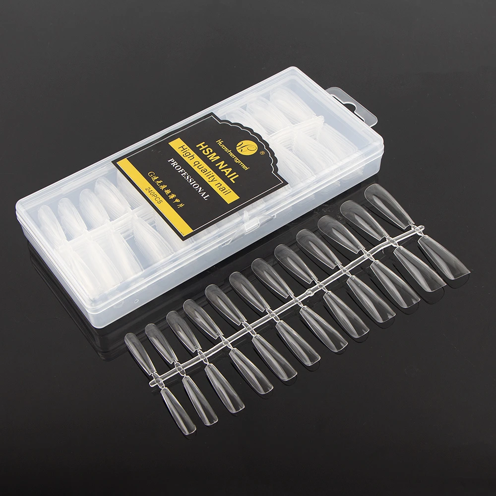 华盛美透明折无痕甲片长梯长尖扁平甲片美甲店专用美甲延长甲片