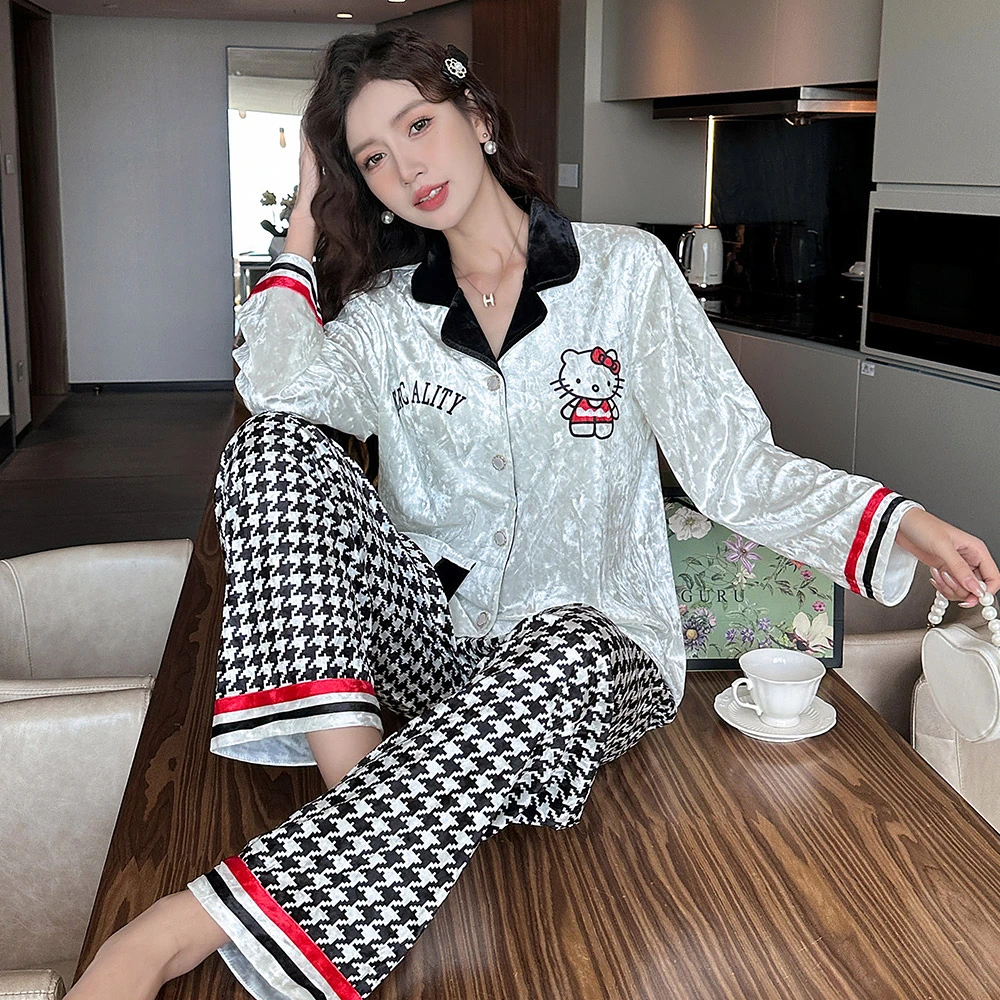 小香风金丝绒睡衣女春秋季2024年新款长袖秋冬天家居服套装可外穿