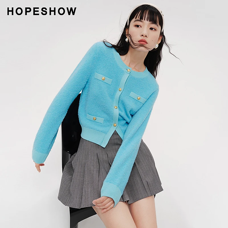 【陈大可专属】红袖香风单排扣圆领针织开衫89124020108