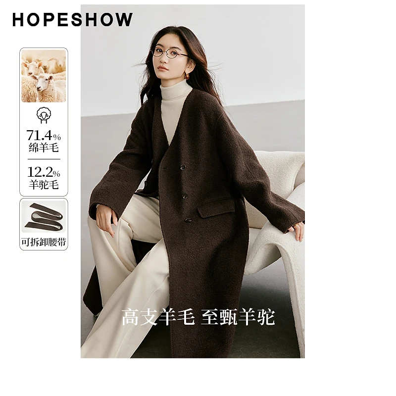 【丽公主专属】红袖系带落肩双排扣V领双面呢90124330815